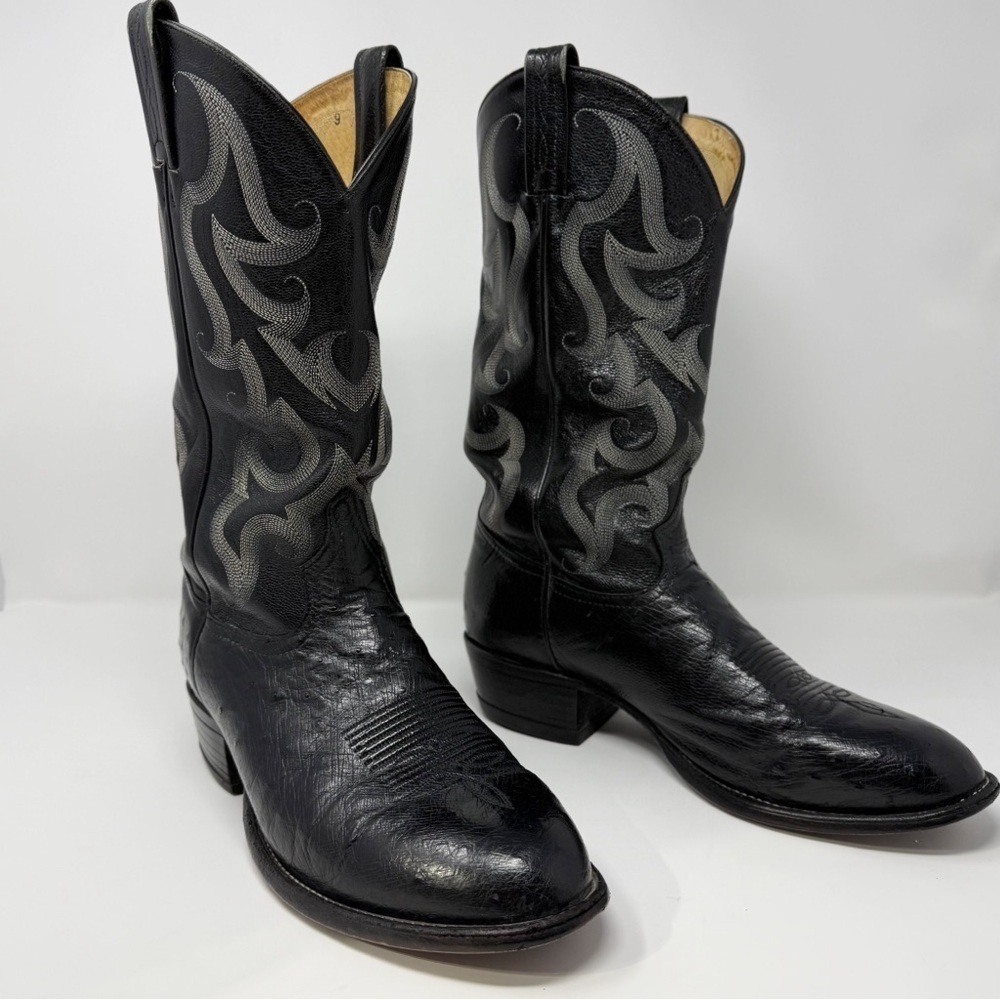 Tony Lama Black Leather Western Cowboy Boots Men’s 10 D USA Made Vintage